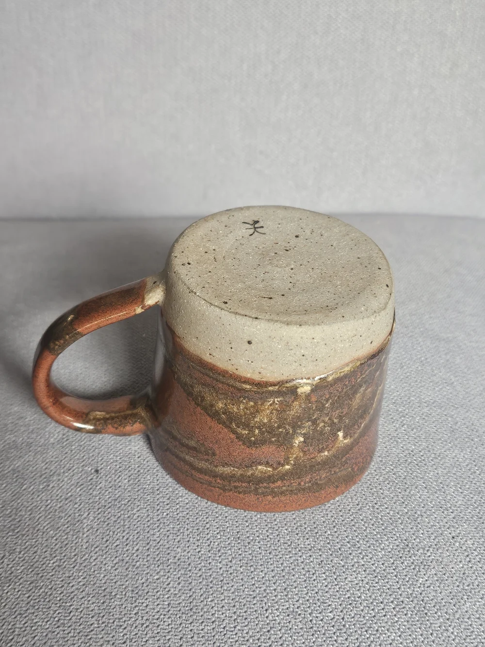 Makers Market Brown & Cream Handmade Studio Pottery Coffee Mug Signed.